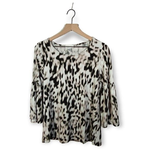 𝅺calvin Klein Black & White Bell Sleeve Blouse Size S - Picture 1 of 4